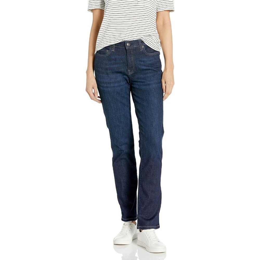 Women's Slim Straight Jeans Cotton Blend Dark Wash Mid Rise Casual